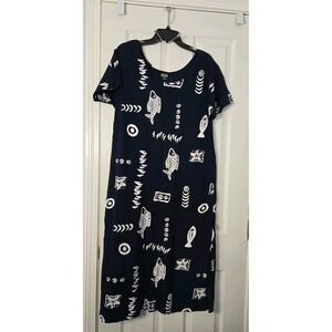 Exist Sport Line Short Sleeve Maxie Dress Plus Size 1X Navy, White Sea Print